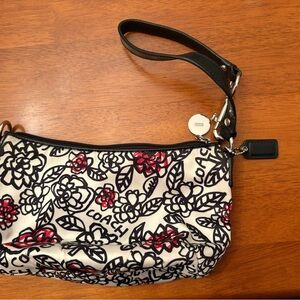 Coach Floral Print Wristlet in Black and Red